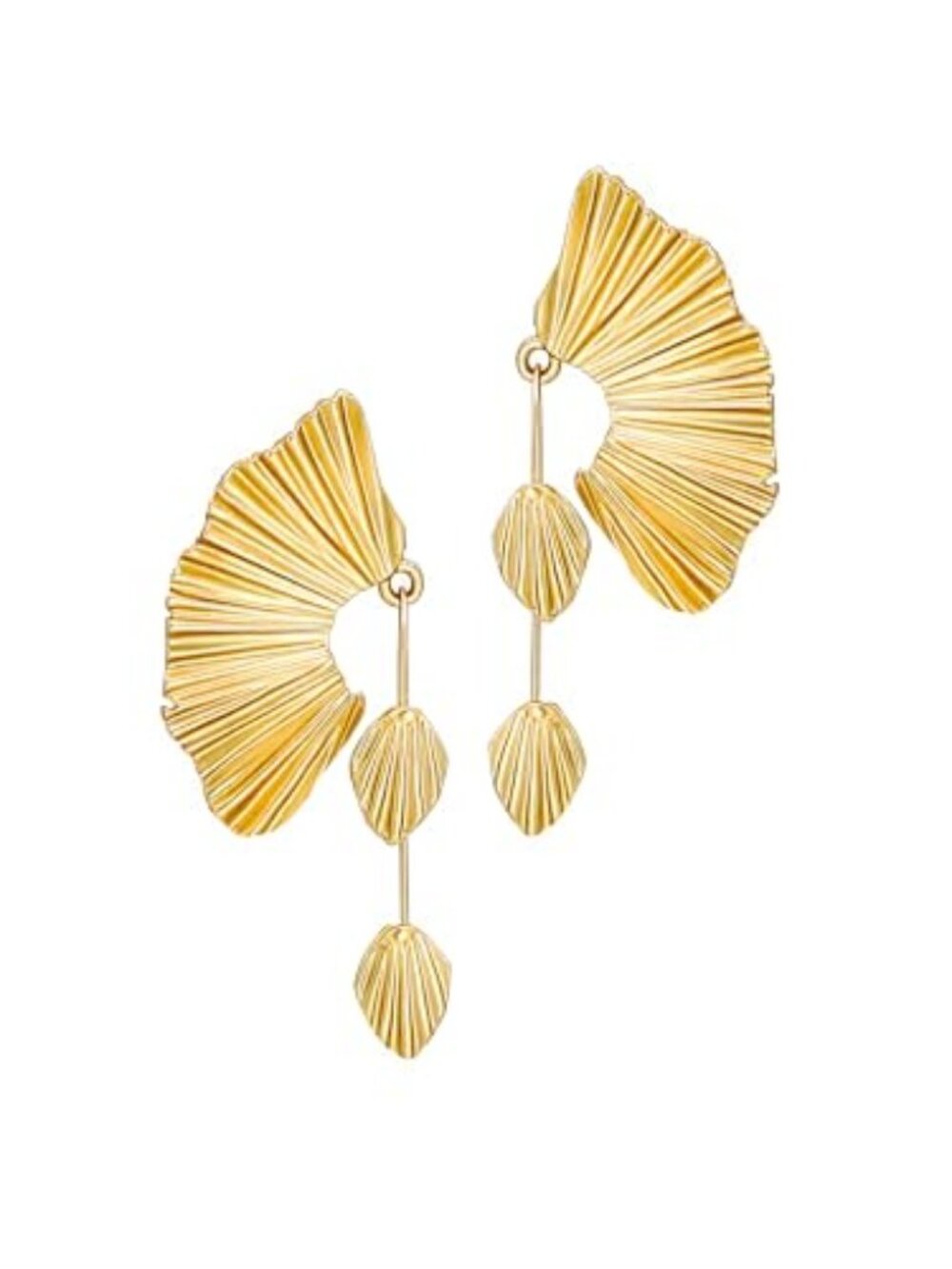 New - 18K Gold Statement Earrings for Women by SNGIA, Chunky Dangle Leaf Fan
